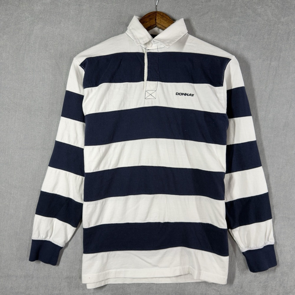 Donnay Rugby Shirt Mens Small Navy White‎ Stripe Long Sleeve Polo Lightweight
